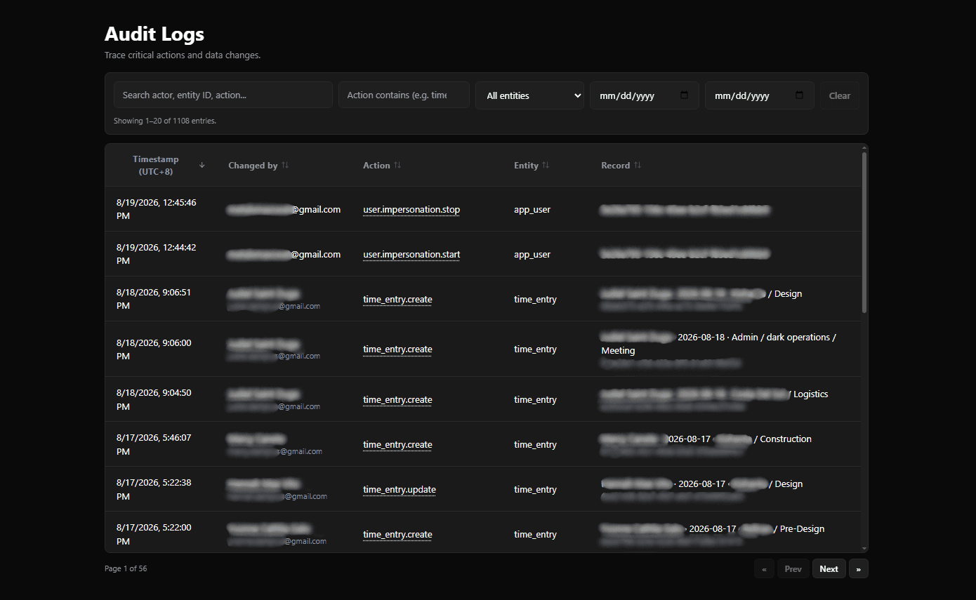 Audit log