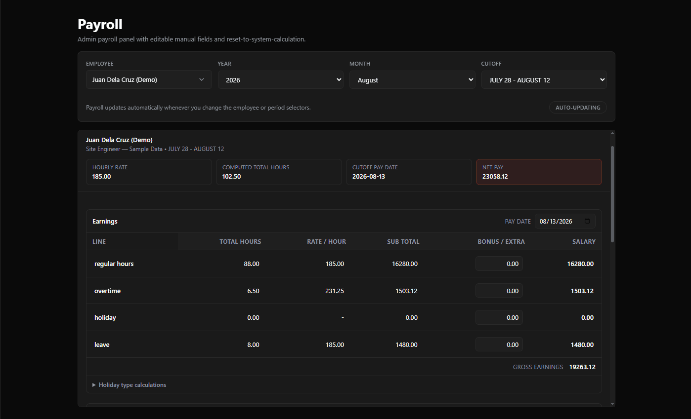 Payroll workspace