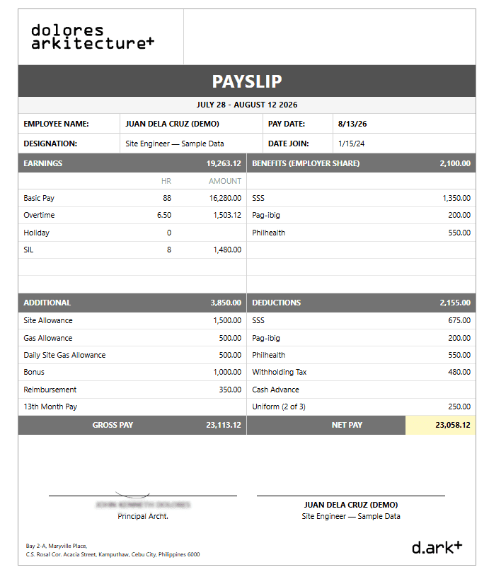 Generated payslip
